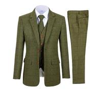 Traje Hombre Trajes marrones for hombre, trajes de tweed a cuadros for, esmoquin vintage tres piezas con solapa, traje boda invierno for padrinos (chaqueta, chaleco y pantalones)(Green,M)
