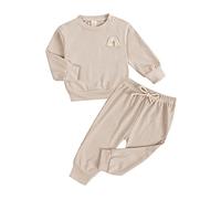 Traje Informal Infant Toddler Newborn Baby Boys Manga Larga sólido Sudadera Blusa Tops Pantalones Traje Conjunto 2 uds Ropa Trajes De Halloween De Azafata (Khaki, 6-12 Months)