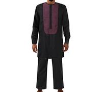 Traje islámico para hombre musulmán kaftan árabe traje de pantalones ropa para hombre Dubai Arab caftán ropa hombre afgano pakistani indio shalwar kameez traje, A negro., XL