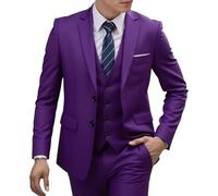 Traje Morado para Hombre, Traje Ajustado de 3 Piezas para Hombre, Trajes de Padrino Boda, Solapa con Muesca, Chaqueta, Chaleco y pantalón.