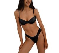 Traje Mujer Bikini Mujer con Relleno Y Split Bikini Mujeres Reúnen Sexy Backless Sólido Split Traje de Baño Sujetador Negro de Baño (Black L)