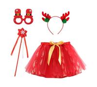 Traje Navidad Bebe Niña, Disfraz de de baile de Navidad para niñas, falda de tul de animados, faldas de ballet, diadema, conjunto de 4 Uds. (Red, 2-4 Years)