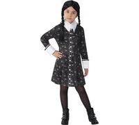 Rubies Disfraz Wednesday Addams para niña, Vestido impreso, Oficial Wednesday, Miercoles Addams para Halloween, Carnaval, Cosplay y Fiestas