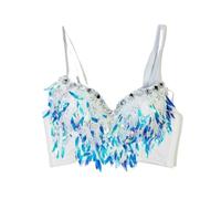 Traje noche sexy for discoteca bralette y top corto lentejuelas espalda | Top corto lentejuelas, bralette, traje noche for discoteca, ribete perlas, flecos, ropa interior Montisa, fibra poliéster