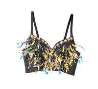 Traje noche sexy for discoteca bralette y top corto lentejuelas espalda | Top corto lentejuelas, bralette, traje noche for discoteca, ribete perlas, flecos, ropa interior Montisa, fibra poliéster