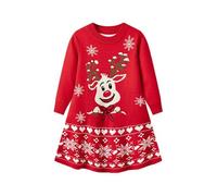 Traje Papa Noel Bebe, Vestido de Punto para niñas, Vestido de Fiesta de Manga Larga, Vestido de suéter Festivo de Invierno con diseño Elegante para (Red, 2-3Years)