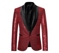 Traje para hombre, chaqueta blazer de lentejuelas X35, estilo europeo, chaqueta de rendimiento para discoteca, banquete, formal, abrigo para fiesta en escenario (M rojo)