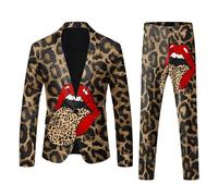 Traje para hombre San Valentín Blazer Fiesta Disfraz Divertido Rojo Labios Estampados Trajes Formales Chaquetas de Traje Elegante Slim Fit Smoking Sakko Chaqueta de fiesta de dos piezas y pantalones