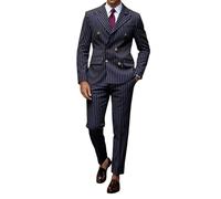 Traje para hombre, transpirable, ligero, corte ajustado, traje con rayas agudas, boda, negocios, ocio, trajes con doble fila, fácil de planchar, fácil de limpiar, ropa de calle, disfraz elegante, O
