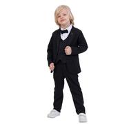 Traje para niños | Conjunto de 5 piezas con camisa, pantalones, chaleco, chaqueta y pajarita | Ropa de fiesta y formal para niños de 1 a 13 años, Negro, 7-8 años