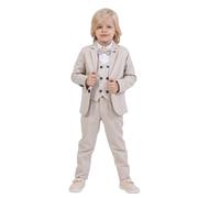 Traje para niños | Conjunto de 5 piezas de camisa, pantalones, chaleco, chaqueta y pajarita | Fiesta y ropa formal para niños de 1 a 13 años, beige, 2-3 años