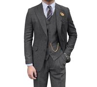 Traje Retro de 3 Piezas para Hombre, de Tweed, Espiga, Ajustado, Trajes de Padrinos de Boda, Color marrón, Conjunto de Esmoquin para graduación, Chaqueta, Chaleco, Pantalones para Hombre, Gris,