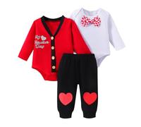 Traje San Valentín Bebé Niño Recién Nacido Conjunto San Valentín Ropa San Valentín Bebe Niño Mi Primer día de San Valentín Body Corazón Pantalones 3 Piezas Conjunto San Valentín Bebé Niño 0-3 Meses