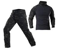 Traje Táctico Airsoft Pantalones Camisas Paintball Uniforme Tactical Camuflaje Ropa Militar Camisa Manga larga Ripstop BDU Hunting Trabajo (Negro-CP, XL)