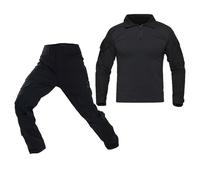 Traje Táctico Airsoft Pantalones Camisas Paintball Uniforme Tactical Camuflaje Ropa Militar Camisa Manga larga Ripstop BDU Hunting Trabajo (Negro, XL)