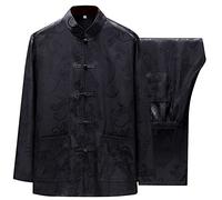 Traje Tang chino para hombres, camisa y pantalones de uniforme de Kung Fu, ropa tradicional Hanfu, ropa de Tai Chi, Negro, Medium
