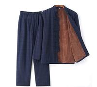 Traje Tang para hombre Kung Fu Traje de combate de manga larga Uniformes Otoño e Invierno Plus Terciopelo Tradicional Chino Ropa Engrosada Calor Tai Chi Traje de Hanfu Abrigo Pantalones, azul