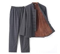Traje Tang para hombre Kung Fu Traje de combate de manga larga Uniformes Otoño e Invierno Plus Terciopelo Tradicional Chino Ropa Engrosada Calor Tai Chi Traje de Hanfu Abrigo Pantalones, gris, large