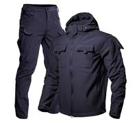 Traje térmico de invierno para hombre, resistente al viento, ajustado, con bolsillo, chaqueta y pantalones para senderismo, escalada, ropa casual, azul, XXL