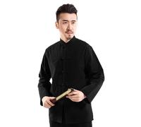 Traje Tradicional Chino de Algodón Puro para Hombre Traje de Tang de Manga Larga Uniformes de Artes Marciales Kung Fu Uniforme de Tai Chi Abrigo de Manga Larga Tops de Qi Gong (L)