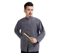 Traje Tradicional Chino de Algodón Puro para Hombre Traje de Tang de Manga Larga Uniformes de Artes Marciales Kung Fu Uniforme de Tai Chi Abrigo de Manga Larga Tops de Qi Gong (XXL)
