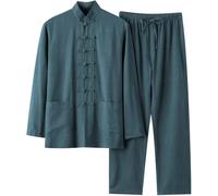 Traje Tradicional Chino De Artes Marciales para Hombre - Uniforme De Kung Fu para Entrenamiento De Wing Chun Y Tai Chi - Conjunto Cómodo De Pantalón Y Camiseta Green 5X-Large