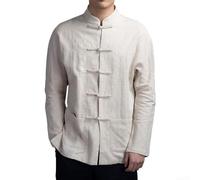 Traje Tradicional Chino de Kung Fu Tang for Hombre, Chaqueta de Tai Chi con Cuello levantado, Chaqueta de Manga Larga de algodón y Lino(Apricot,2XL)