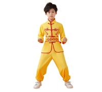 Traje tradicional chino para niños y niñas, conjunto de artes marciales estilo Wing Chun, disfraz de entrenamiento para rendimiento, uso diario, ajuste cómodo, amarillo, 7-8 años