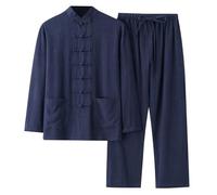 Traje Tradicional Chino Tai Chi para Hombre, Conjunto 2 Piezas Camisa y Pantalón de Algodón y Lino, Manga Larga, Transpirable, Ropa Kung Fu Uniforme de Práctica, Tángzhuang Elegante para Regalos