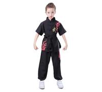 Traje tradicional de Wushu for niños y niñas, uniformes de Tai Chi KungFu, trajes de manga corta y larga, traje de artes marciales para Tai Chi, Artes Marciales(Black short sleeve,170(160-170CM))