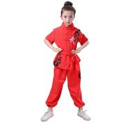 Traje tradicional de Wushu for niños y niñas, uniformes de Tai Chi KungFu, trajes de manga corta y larga, traje de artes marciales para Tai Chi, Artes Marciales(Red short sleeve,130(120-130CM))