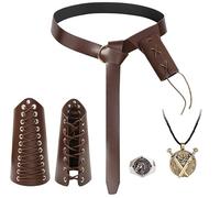 Traje Vikingo Celta - Disfraz Medieval para Mujer y Hombre - Incluye Cinturón de Espada, Brazales de Cuero, Collar y Anillo de Plata - Accesorios para Halloween, Cosplay y Piratas