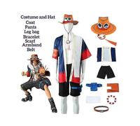 (Traje y sombrero-S) Disfraz de Portgas D. Ace de One Piece para cosplay: Kimono, uniforme y accesorios.