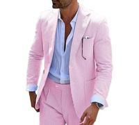 Trajes ajustados para hombre, formal, de verano, boda, novios, 2 piezas, blazer, pantalones, fiesta, conjuntos de traje a rayas, rosa pastel, 5XL