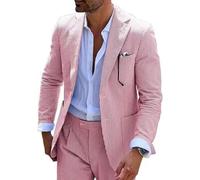 Trajes ajustados para hombre, formal, de verano, boda, novios, 2 piezas, blazer, pantalones, fiesta, conjuntos de traje a rayas, Rosa y rojo., L