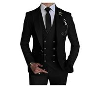 Trajes Boda Hombre Conjunto de 3 Piezas Traje Boda for Hombre, Estilo Boutique, Ocio, Color Liso, con Abrigo, Pantalones y Chaleco, for Vestir, Blazer Chaqueta para la Boda(Black,5XL)