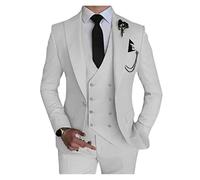 Trajes Boda Hombre Conjunto de 3 Piezas Traje Boda for Hombre, Estilo Boutique, Ocio, Color Liso, con Abrigo, Pantalones y Chaleco, for Vestir, Blazer Chaqueta para la Boda(Ivory,M)