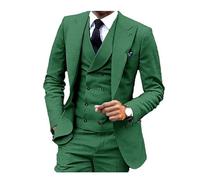 Trajes Boda Hombre Traje de Lino 3 Piezas, Blazer, Chaleco y pantalón, Esmoquin Ajustado for Padrinos Boda, Elegante Vestido Fiesta, Estilo Retro, con Escote en V para la Boda(Green,6XL)