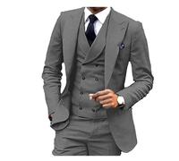 Trajes Boda Hombre Traje de Lino 3 Piezas, Blazer, Chaleco y pantalón, Esmoquin Ajustado for Padrinos Boda, Elegante Vestido Fiesta, Estilo Retro, con Escote en V para la Boda(Gray,4XL)