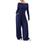 Trajes casuales para mujer, trajes de 2 piezas para mujer, para fiesta, conjunto completo, conjunto completo de chándal de color sólido, ultra suave, conjuntos de ropa de descanso clásicos y