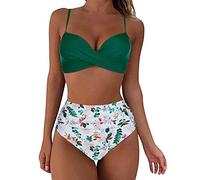 Trajes De Baño De 2 Piezas para Mujer Bañador Push Up con Abertura Fajas Reductoras Y Modeladoras Mujer Cuadrado Cuello Trajes Baño 2 Piezas con Estampado Floral Bikini Retro Push Up