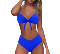Trajes de baño de mujer de dos piezas piscina deportiva bikini playa sexy cintura alta trajes de playa cordón triangular cuello en V Beachwear Tanga Triángulo Bikini Set Swimwear, turquesa, S