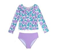 Trajes De BañO De Sirena De Playa-Traje De BañO De Dos Piezas De Manga Larga para NiñAs con Lazo Y ProteccióN contra Erupciones, con Volantes Y PuñOs con Dobladillo Poco ComúN