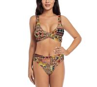 Trajes de baño Deportivos de Cintura Alta para Mujer con Estampado de Patchwork Textil Africano, Conjuntos de Bikini, Trajes de baño de Dos Piezas con Efecto Push-up y Muy sexys.