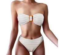 Trajes De Baño Mujer 2025 Bañador Bandeau Mujer Traje De Baño Bikini Triangular Dividido Sin Tirantes para Primavera Verano Bañador 2025 Baniador.Mujer Talla Grande (Yellow L)