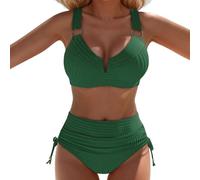 Trajes De Baño Mujer Bikini Reductor Vientre Plano Traje De Baño Piezas con Escote En V Y Tirantes Anchos para Mujer Estilo Moderno Y Cómodo Bikini con Aros Sin Relleno Bañador (Green M)