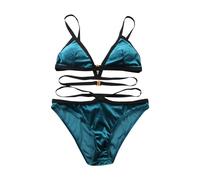 Trajes de Baño Mujer Bikini Top Bikini Bandeau para Mujer Traje de Baño Sexy Dividido Traje Tela Terciopelo Dorado Sin Espalda Palabra Honor Bikinis (Blue L)