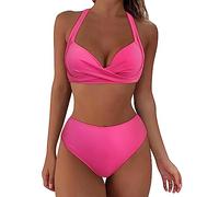 Trajes de baño mujer dos piezas bikini cintura baja push up bikinis brasileño tanga triángulo playa Swimwear vestido playa mujer soporte copa, Rosa caliente-d, XXL