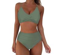 Trajes de baño mujer dos piezas traje de playa push up sexy conjunto bikini brasileño tanga cintura alta triángulo bikini cintura alta mujer delantal desmontable, 5-verde, S
