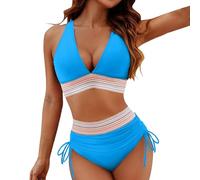 Trajes de baño mujer dos piezas traje de playa push up sexy conjunto bikini brasileño tanga cintura alta triángulo bikini cintura alta mujer delantal desmontable, 3-cielo azul, XXL